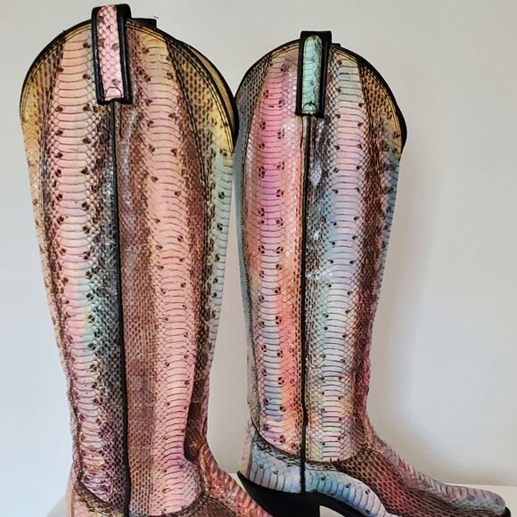 Cowgirl python snakeskin boots painted pink purple blue western rodeo equestrian